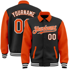 Load image into Gallery viewer, Custom Black Orange-White Bomber Full-Snap Varsity Letterman Two Tone Lapel Collar Byron Jacket