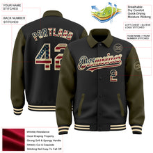 Load image into Gallery viewer, Custom Black Vintage USA Flag Olive-Cream Bomber Full-Snap Varsity Letterman Two Tone Lapel Collar Byron Jacket