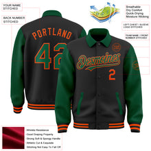 Load image into Gallery viewer, Custom Black Kelly Green-Orange Bomber Full-Snap Varsity Letterman Two Tone Lapel Collar Byron Jacket