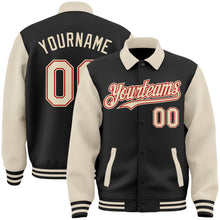 Load image into Gallery viewer, Custom Black Cream-Red Bomber Full-Snap Varsity Letterman Two Tone Lapel Collar Byron Jacket