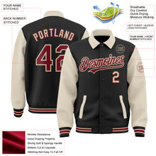 Load image into Gallery viewer, Custom Black Crimson Cream-City Cream Bomber Full-Snap Varsity Letterman Two Tone Lapel Collar Byron Jacket