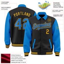 Load image into Gallery viewer, Custom Black Powder Blue-Gold Bomber Full-Snap Varsity Letterman Two Tone Lapel Collar Byron Jacket
