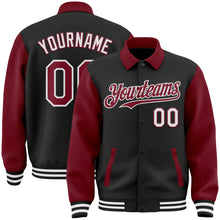 Load image into Gallery viewer, Custom Black Crimson-White Bomber Full-Snap Varsity Letterman Two Tone Lapel Collar Byron Jacket