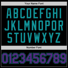 Load image into Gallery viewer, Custom Black Purple-Teal Bomber Full-Snap Varsity Letterman Two Tone Lapel Collar Byron Jacket