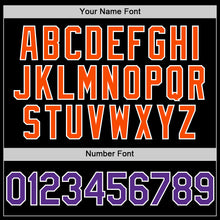 Load image into Gallery viewer, Custom Black Purple-Orange Bomber Full-Snap Varsity Letterman Two Tone Lapel Collar Byron Jacket