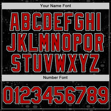 Load image into Gallery viewer, Custom Black Red-White Geometric Shape 3D Pattern Design Bomber Full-Snap Varsity Letterman Hoodie Jacket