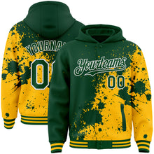 Load image into Gallery viewer, Custom Green Gold-White Abstract Splash Grunge Art 3D Pattern Design Bomber Full-Snap Varsity Letterman Hoodie Jacket