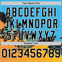 Load image into Gallery viewer, Custom Sky Blue Black-Gold Abstract Splash Grunge Art 3D Pattern Design Bomber Full-Snap Varsity Letterman Hoodie Jacket