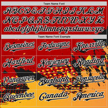 Load image into Gallery viewer, Custom Red Black-Gold Abstract Splash Grunge Art 3D Pattern Design Bomber Full-Snap Varsity Letterman Hoodie Jacket