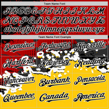 Load image into Gallery viewer, Custom Red Black-Gold Abstract Splash Grunge Art 3D Pattern Design Bomber Full-Snap Varsity Letterman Hoodie Jacket