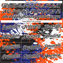 Load image into Gallery viewer, Custom Black Orange-Royal Abstract Splash Grunge Art 3D Pattern Design Bomber Full-Snap Varsity Letterman Hoodie Jacket