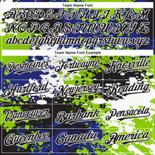 Load image into Gallery viewer, Custom Black Neon Green-Royal Abstract Splash Grunge Art 3D Pattern Design Bomber Full-Snap Varsity Letterman Hoodie Jacket