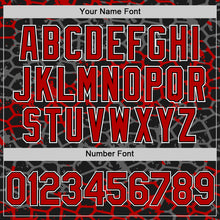 Load image into Gallery viewer, Custom Black Red-White Abstract Network 3D Pattern Design Bomber Full-Snap Varsity Letterman Hoodie Jacket