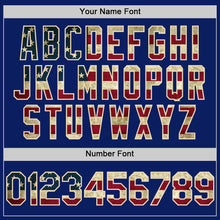 Load image into Gallery viewer, Custom Royal Vintage USA Flag Cream-Black Bomber Full-Snap Varsity Letterman Hoodie Jacket