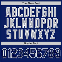 Load image into Gallery viewer, Custom Royal Navy-Gray Bomber Full-Snap Varsity Letterman Hoodie Jacket