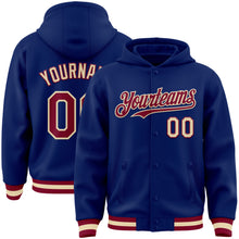 Load image into Gallery viewer, Custom Royal Maroon-Cream Bomber Full-Snap Varsity Letterman Hoodie Jacket