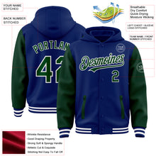 Load image into Gallery viewer, Custom Royal Green-White Bomber Full-Snap Varsity Letterman Two Tone Hoodie Jacket
