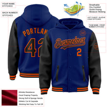 Load image into Gallery viewer, Custom Royal Black-Orange Bomber Full-Snap Varsity Letterman Two Tone Hoodie Jacket