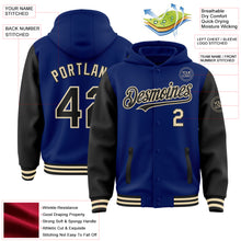 Load image into Gallery viewer, Custom Royal Black-Cream Bomber Full-Snap Varsity Letterman Two Tone Hoodie Jacket
