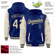Load image into Gallery viewer, Custom Royal Cream-Black Bomber Full-Snap Varsity Letterman Two Tone Hoodie Jacket