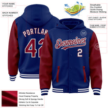 Load image into Gallery viewer, Custom Royal Crimson-White Bomber Full-Snap Varsity Letterman Two Tone Hoodie Jacket