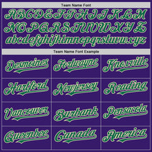 Load image into Gallery viewer, Custom Purple Kelly Green-Cream Bomber Full-Snap Varsity Letterman Hoodie Jacket
