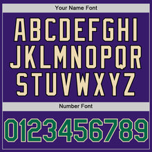 Load image into Gallery viewer, Custom Purple Kelly Green-Cream Bomber Full-Snap Varsity Letterman Hoodie Jacket