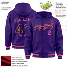 Load image into Gallery viewer, Custom Purple Black-Pink Bomber Full-Snap Varsity Letterman Hoodie Jacket