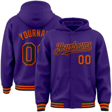 Load image into Gallery viewer, Custom Purple Black-Orange Bomber Full-Snap Varsity Letterman Hoodie Jacket