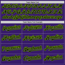 Load image into Gallery viewer, Custom Purple Black-Neon Green Bomber Full-Snap Varsity Letterman Hoodie Jacket