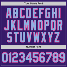 Load image into Gallery viewer, Custom Purple Light Blue Pink-Black Bomber Full-Snap Varsity Letterman Hoodie Jacket