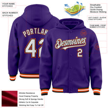 Load image into Gallery viewer, Custom Purple Black-Orange Bomber Full-Snap Varsity Letterman Hoodie Jacket