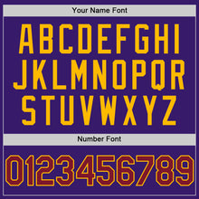 Load image into Gallery viewer, Custom Purple Crimson-Gold Bomber Full-Snap Varsity Letterman Hoodie Jacket