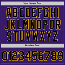 Load image into Gallery viewer, Custom Purple Black Cream-Gold Bomber Full-Snap Varsity Letterman Two Tone Hoodie Jacket