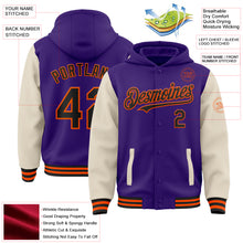 Load image into Gallery viewer, Custom Purple Black Cream-Orange Bomber Full-Snap Varsity Letterman Two Tone Hoodie Jacket