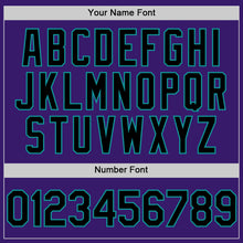 Load image into Gallery viewer, Custom Purple Black Cream-Teal Bomber Full-Snap Varsity Letterman Two Tone Hoodie Jacket