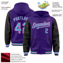 Load image into Gallery viewer, Custom Purple Sky Blue Black-Pink Bomber Full-Snap Varsity Letterman Two Tone Hoodie Jacket
