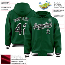 Load image into Gallery viewer, Custom Kelly Green Black-White Bomber Full-Snap Varsity Letterman Hoodie Jacket