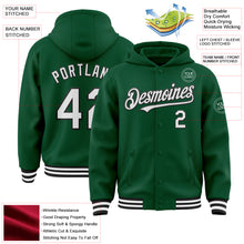 Load image into Gallery viewer, Custom Kelly Green White-Black Bomber Full-Snap Varsity Letterman Hoodie Jacket