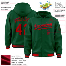 Load image into Gallery viewer, Custom Kelly Green Red-Black Bomber Full-Snap Varsity Letterman Hoodie Jacket