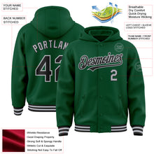 Load image into Gallery viewer, Custom Kelly Green Black-Gray Bomber Full-Snap Varsity Letterman Hoodie Jacket