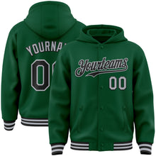 Load image into Gallery viewer, Custom Kelly Green Black-Gray Bomber Full-Snap Varsity Letterman Hoodie Jacket