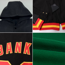 Load image into Gallery viewer, Custom Kelly Green White-Red Bomber Full-Snap Varsity Letterman Hoodie Jacket