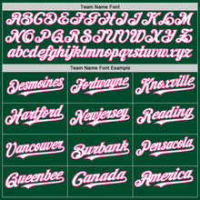 Load image into Gallery viewer, Custom Kelly Green White-Pink Bomber Full-Snap Varsity Letterman Hoodie Jacket