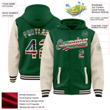 Load image into Gallery viewer, Custom Kelly Green Vintage USA Flag Cream-Black Bomber Full-Snap Varsity Letterman Two Tone Hoodie Jacket