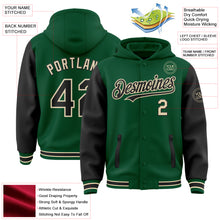 Load image into Gallery viewer, Custom Kelly Green Black-Cream Bomber Full-Snap Varsity Letterman Two Tone Hoodie Jacket