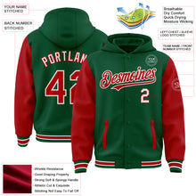 Load image into Gallery viewer, Custom Kelly Green Red-White Bomber Full-Snap Varsity Letterman Two Tone Hoodie Jacket