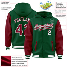 Load image into Gallery viewer, Custom Kelly Green Crimson-White Bomber Full-Snap Varsity Letterman Two Tone Hoodie Jacket