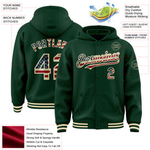 Load image into Gallery viewer, Custom Green Vintage USA Flag-Cream Bomber Full-Snap Varsity Letterman Hoodie Jacket