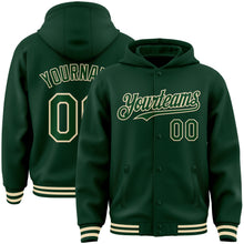 Load image into Gallery viewer, Custom Green Cream Bomber Full-Snap Varsity Letterman Hoodie Jacket
